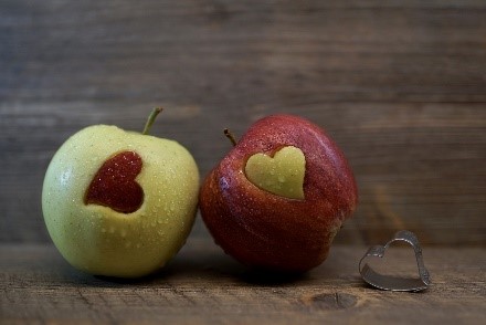 Two apples with heart cut outs